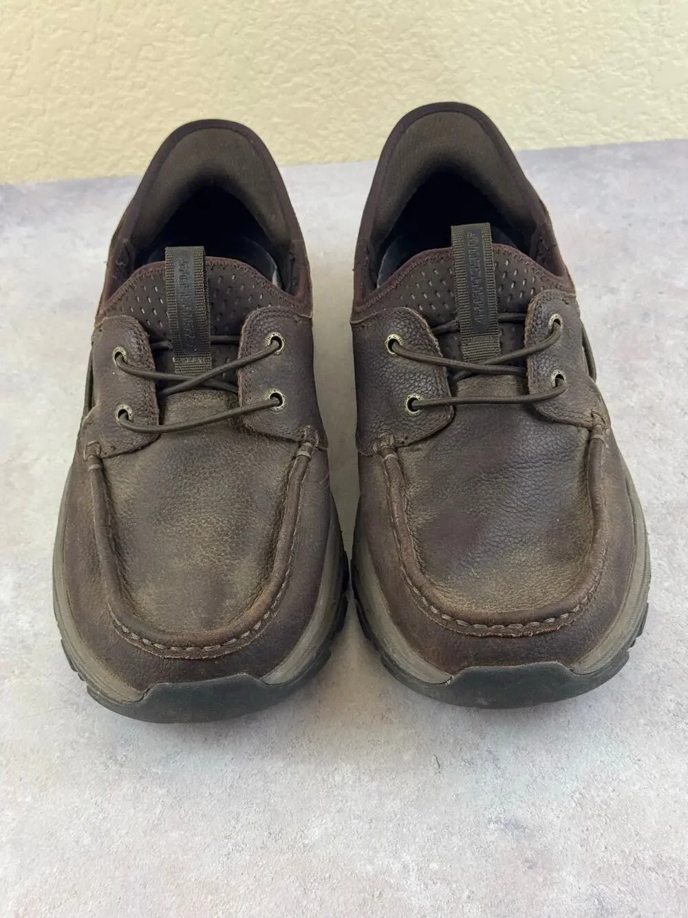 Skechers Slip-ins Relaxed Fit Knowlson Brown Leather Shoes 205188 Men 9.5 X-Wide